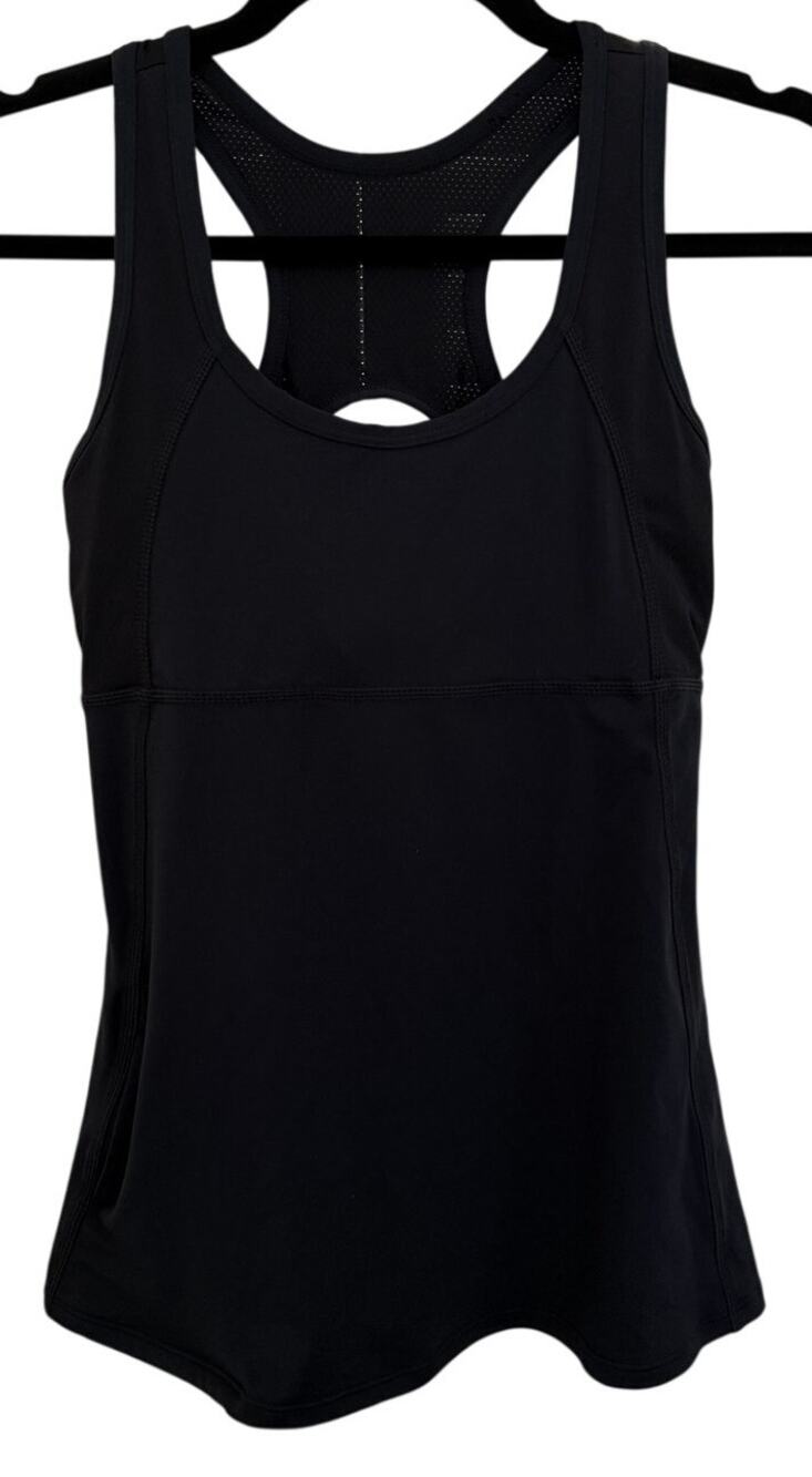 Fabletics Black Tank Top Shelf Bra Hidden Pockets Racer Back XS Athleisure Gym